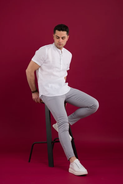 PAUL MARTİN REGULAR FİT HAKİM YAKA ERKEK KETEN GÖMLEK ürün görseli 1