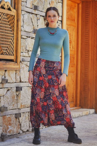 Doğal Düğmeli Cepli Kadın Şalvar Pantolon ürün görseli 1