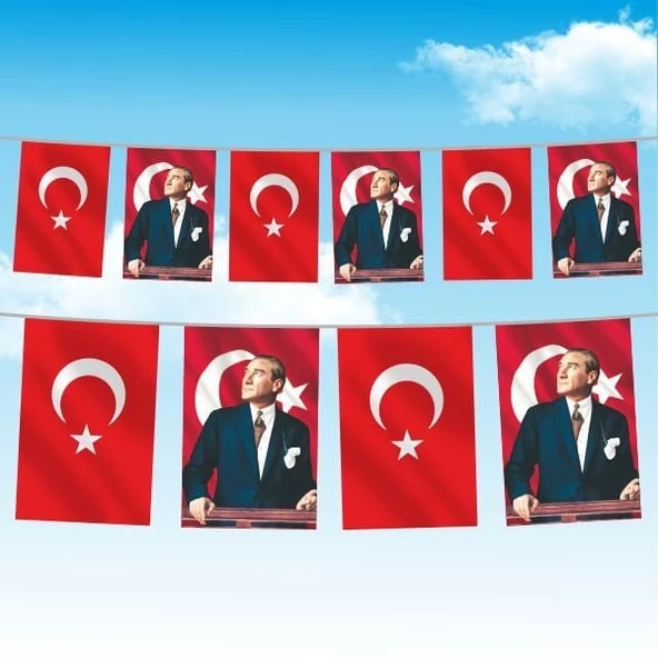 İpe Dizili Atatürk ve Türk Bayrağı 50 metre-50x75 cm ürün görseli 1