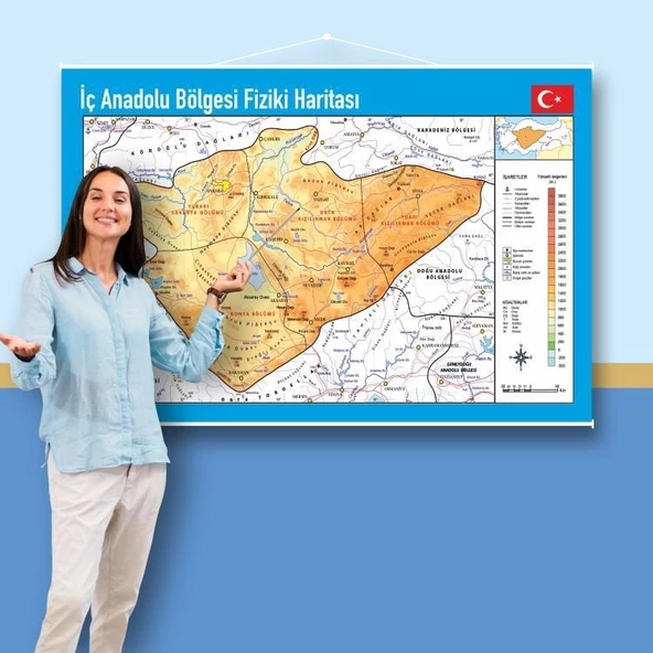 İç Anadolu Bölgesi Fiziki Haritası 70x105 ürün görseli 1