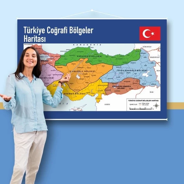 Türkiye Coğrafi Bölgeler Haritası 100X150 ürün görseli 1