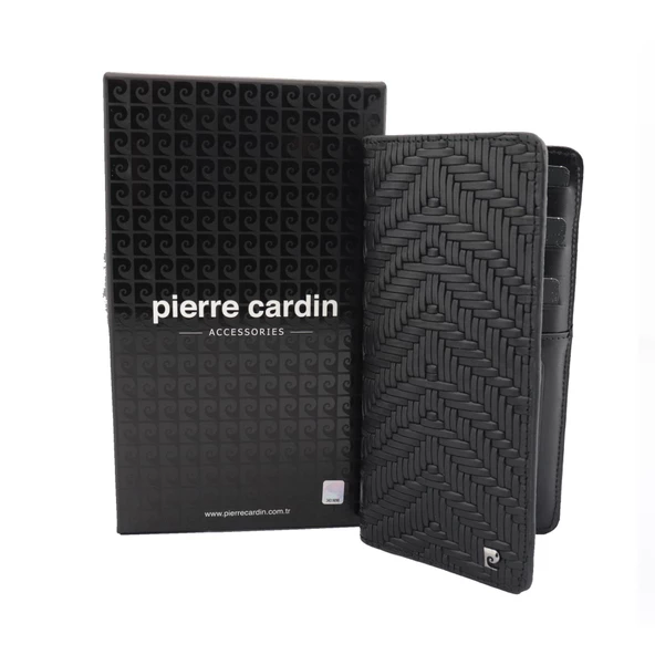 Pierre Cardin Örgü Desenli Logolu Deri Cüzdan Dik Model 11055 ürün görseli 1