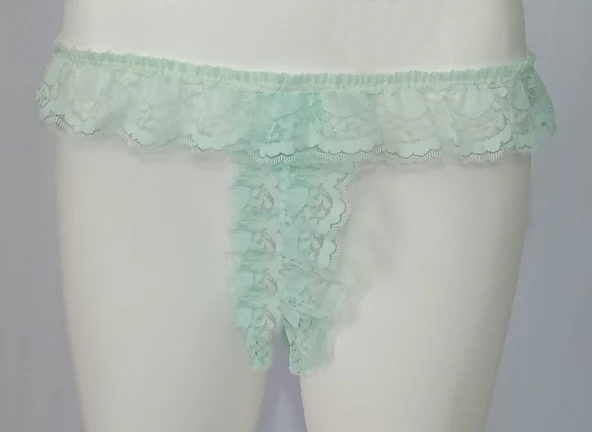 ASM0227 Bayan Turkuaz Dantel Fırfır Özel String - Resim 6