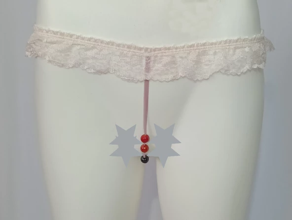 ASM0231 Bayan Pembe Dantel  Boncuk O Gece String - Resim 3