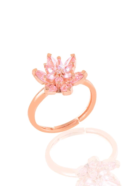 Gümüş rose taşlı nilüfer lotus çiçeği yüzük ürün görseli 1