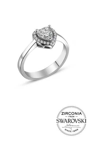 Gümüş Swarovski taşlı pırlanta modeli kalp yüzük SGTL20516YZK ürün görseli 1