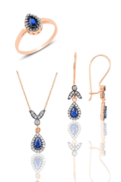 Gümüş rose safir taşlı damla üçlü set SGTL10988SAFIR ürün görseli 1