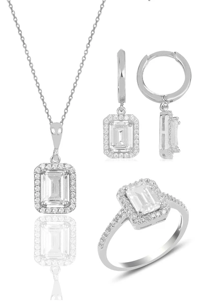 Gümüş rodyumlu baget taşlı üçlü set SGTL11564RODAJ ürün görseli 1