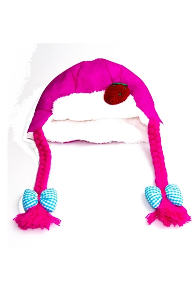 Kız Bebek Saç Örgülü Pembe Şapka 7115 ürün görseli 1