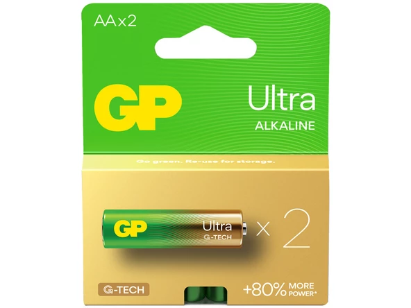GP Batteries G-TECH Ultra Alkalin Kalem LR6 - AA Boy 1.5V Pil 2'li Kart ürün görseli 1