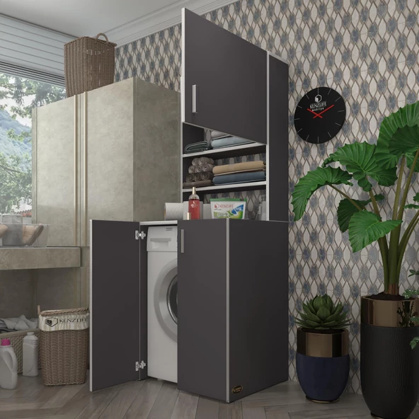 Kenzlife çamaşır makinesi dolabı kasparov gri 180*066*55-20 banyo kapaklı arkalıksız ürün görseli 1