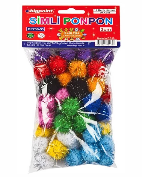 Bigpoint Simli 10 Renk Ponpon 50 Adet 3cm 921657 ürün görseli 1