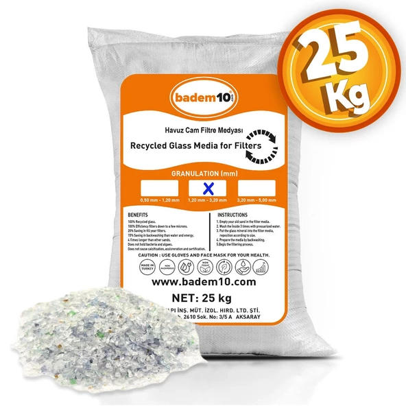 25 Kg Cam Filtre Medyası (1.20-3.20 mm) Havuz Filitre Temizleme Su Arıtma Filtrasyon Filtreleme Kumu ürün görseli 1