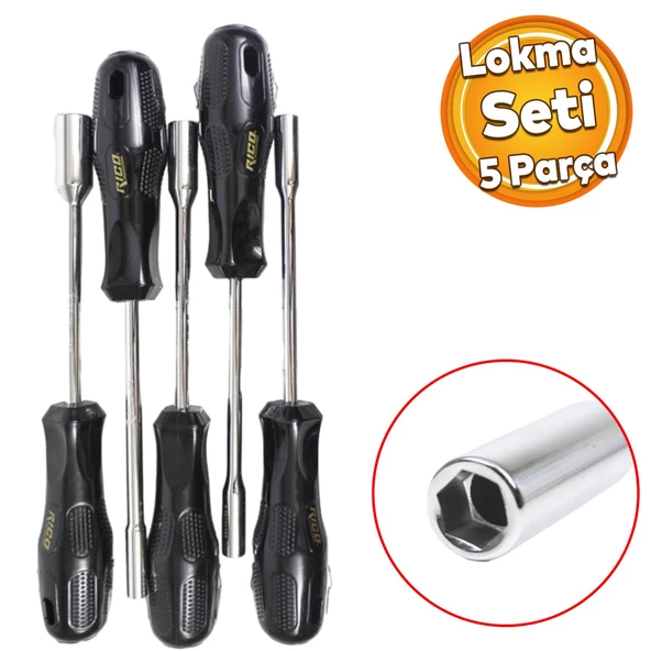 Lokma Tornavida Seti Rico 003-RL0015 5PC Lokma Somun Sökme 6-7-8-10-13 mm Ölçü Metal ürün görseli 1