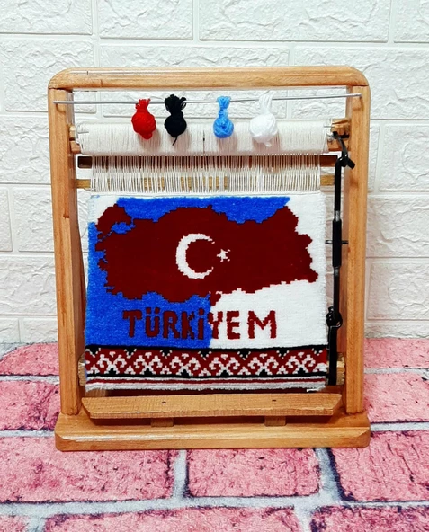 100tel Türkiye Haritası Motifli El Dokuması Hediyelik Minyatür Halı ürün görseli 1