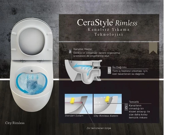 Turkuaz City Rimless Kanalsız Asma Klozet ve Bella Slim UF Kapak ürün görseli 1