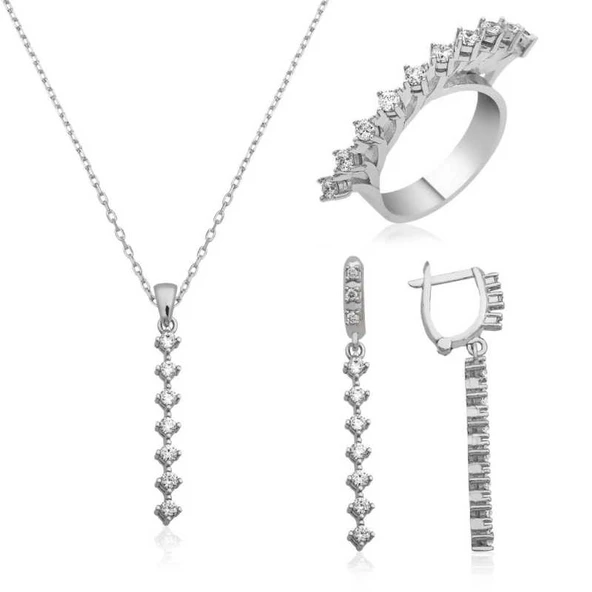 Gümüş Sıra Taşlı Bayan Set - Resim 2