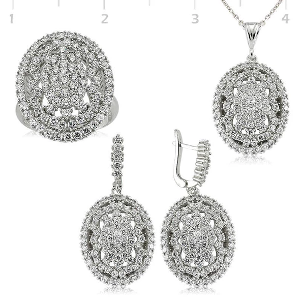 Gümüş Beyaz Taşlı Bayan Set - Resim 2