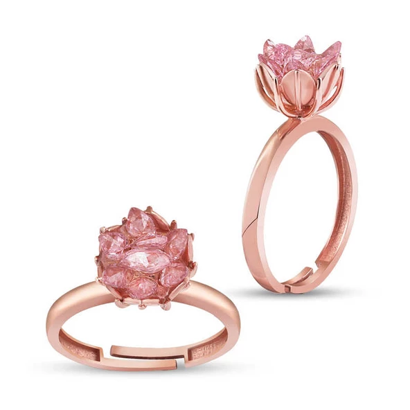 Gümüş Rose Pembe Lotus Çiçeği Yüzük ürün görseli 1