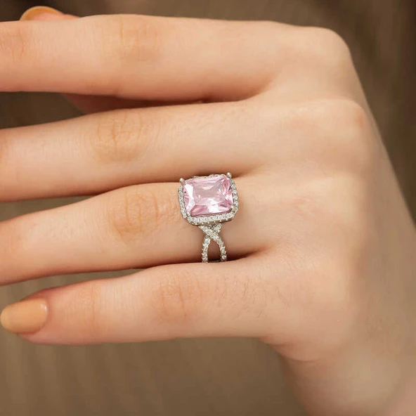 Gümüş Pembe Baget Bayan Yüzük ürün görseli 1