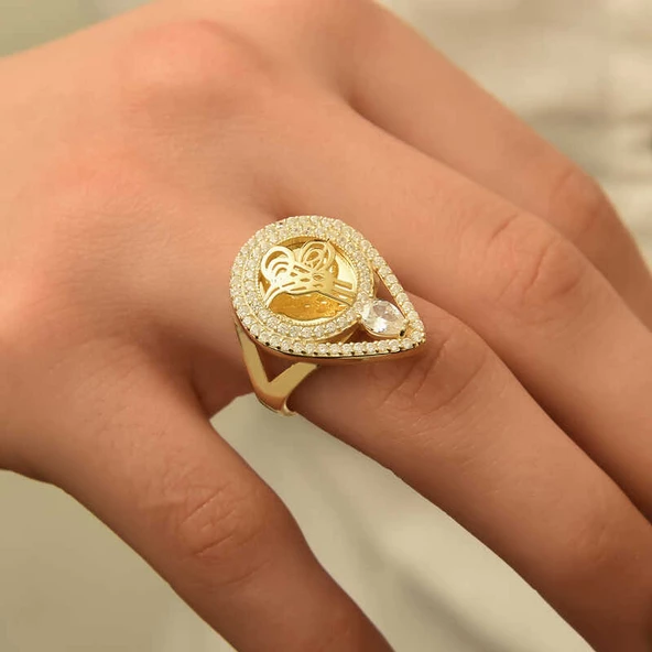 Gümüş Gold Tuğralı Bayan Yüzük - Resim 5