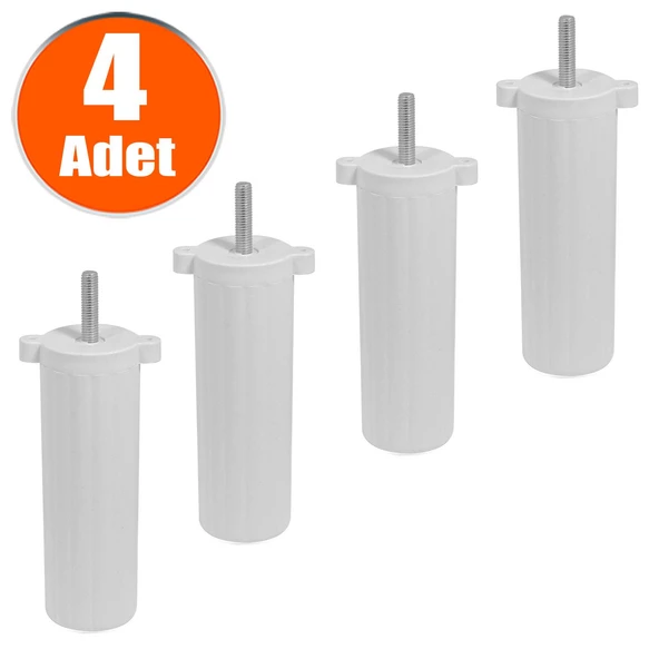 Ayarlanabilir Mobilya Kanepe Baza Koltuk Yükseltme Destek Ayağı Ayak M8 Civatalı Beyaz 14 Cm 4 Adet ürün görseli 1