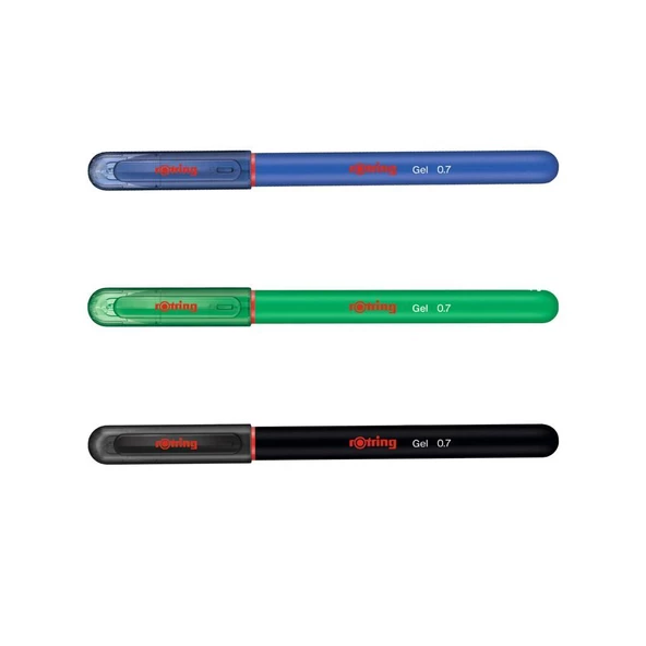 Rotring Jel Mürekkepli Tükenmez Kalem Mavi Yeşil Siyah 3'lü ürün görseli 1