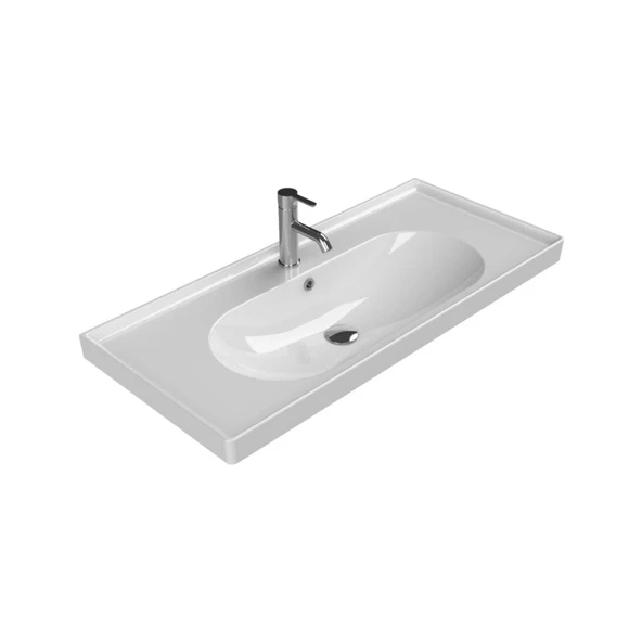 Turkuaz Ceratyle Arya Etajer Uyumlu Damlalıklı Lavabo 100x45 cm ürün görseli 1