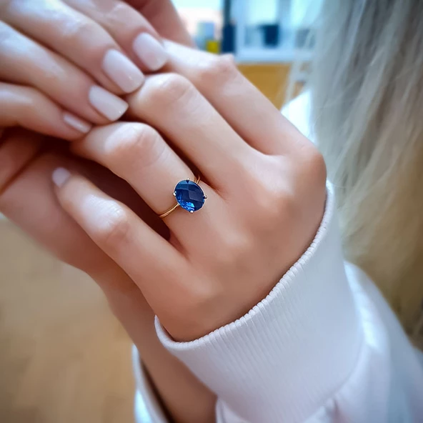 14k Altın London Mavi Topaz Taşlı Yüzük ürün görseli 1