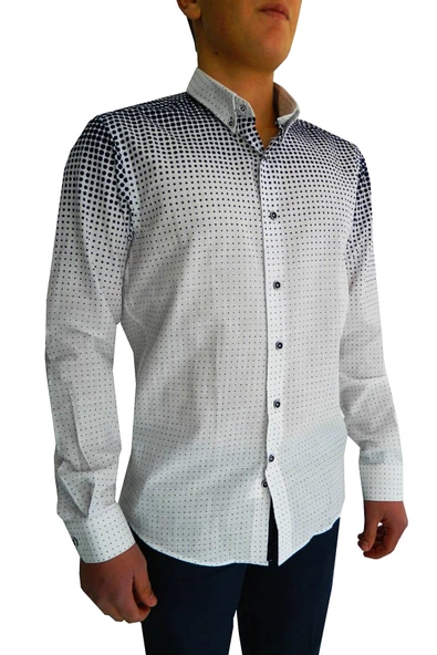 Erkek Silim Fit Puantiyeli Gömlek BGL-ST00992 - Resim 4