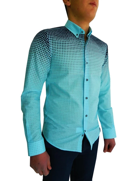 Erkek Silim Fit Puantiyeli Gömlek BGL-ST00992 - Resim 2