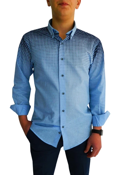 Erkek Silim Fit Puantiyeli Gömlek BGL-ST00992 - Resim 5