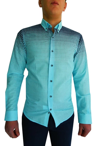 Erkek Silim Fit Puantiyeli Gömlek BGL-ST00992 - Resim 6