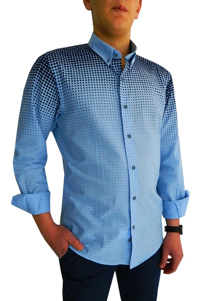 Erkek Silim Fit Puantiyeli Gömlek BGL-ST00992 - Resim 3