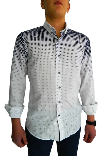 Erkek Silim Fit Puantiyeli Gömlek BGL-ST00992 - Resim 7
