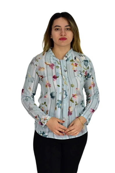 Kadın Yeşil Desenli Bluz BGL-ST00592 - Resim 2