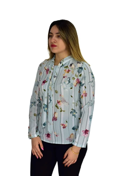 Kadın Yeşil Desenli Bluz BGL-ST00592 - Resim 5