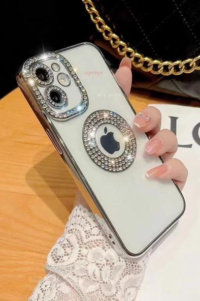 Apple iPhone 12 Kılıf Şeffaf Lüx Taşlı Süslemeli Kamera Korumalı Silikon ürün görseli 1