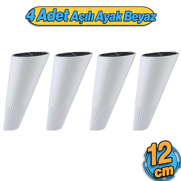 Açılı Konik 4 Adet Beyaz 12 cm Mobilya Yükseltici Baza Ayağı Koltuk Kanepe Altı Puf Ayakları ürün görseli 1