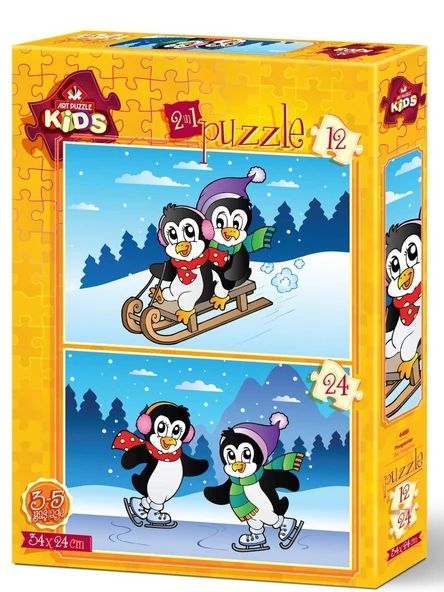 Neşeli Penguenler Kutulu Puzzle/Yapboz 12+24 Parça ürün görseli 1