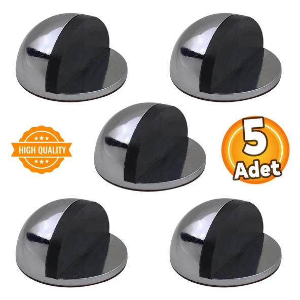 Yarımay Yapışkanlı Kapı Kolu Stoperi Tamponu Stop Metal Durdurucu Tutucu Tutacağı Füme 5 Adet ürün görseli 1