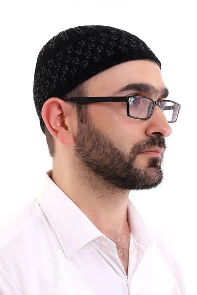 Kışlık Kadife Takke Hasır Desen - Siyah-Gri ürün görseli 1
