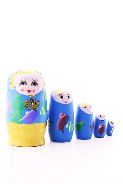 Ahşap Tombul İç İçe Matruşka Bebek Mavi Set 5li Büyük Boy ürün görseli 1