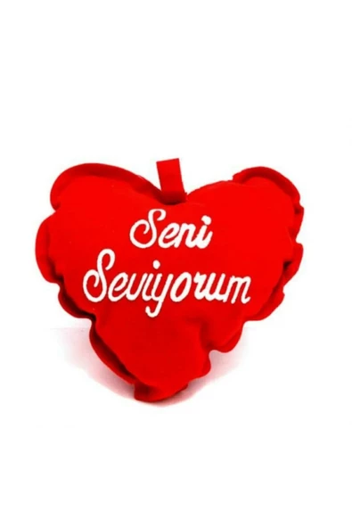 Seni Seviyorum Yazılı Kadife Kalp Yastık ürün görseli 1