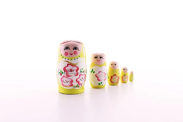 Ahşap Tombul İç İçe Matruşka Bebek Sarı Set 5li Büyük Boy ürün görseli 1