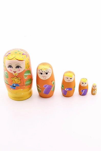 Ahşap Tombul İç İçe Matruşka Bebek Turuncu Set 5li Büyük Boy ürün görseli 1