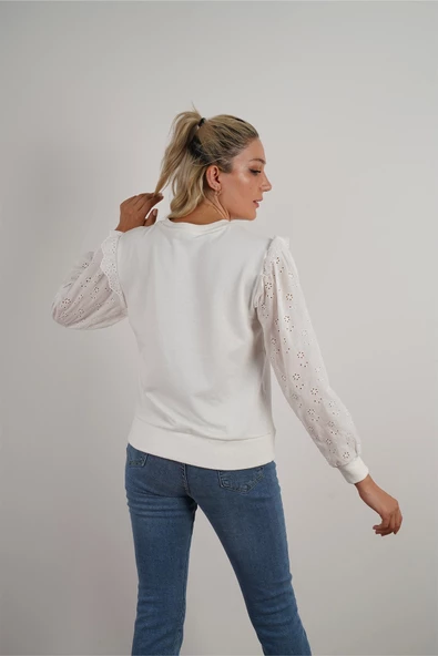 Kadın Fisto Detaylı Sweat Beyaz - Resim 3