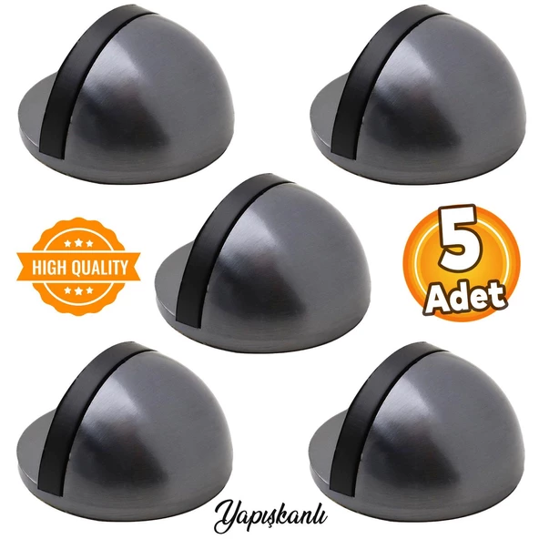 Yarımay Yapışkanlı Kapı Kolu Stoperi Tamponu Stop Metal Durdurucu Tutucu Tutacağı Satine Füme 5 Adet ürün görseli 1