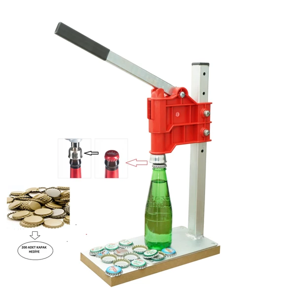 Soda Gazoz Kapağı Kapama Makinası Kırmızı 200 Adet Kapak Hediye ürün görseli 1