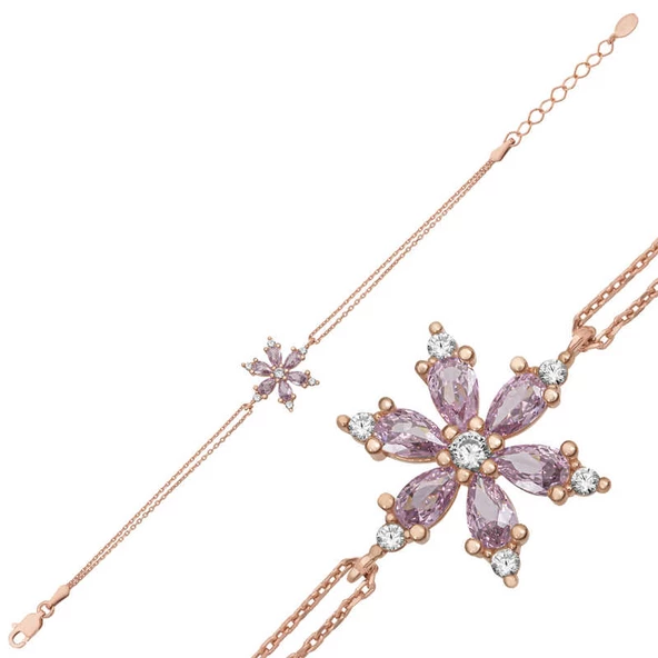 Gümüş Rose Lila Lotus Çiçeği Kadın Bileklik ürün görseli 1